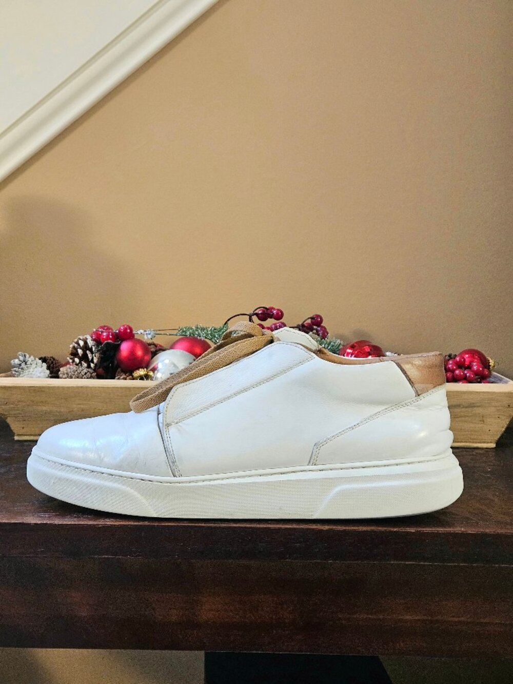 Bruno Magli Men's Phoster Mid-Top Casual Leather Sneakers, White/Khaki, Sz 13 - Picture 9 of 16